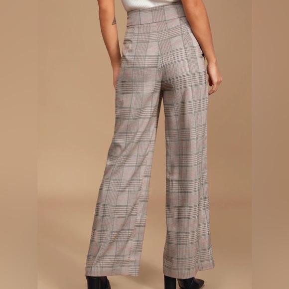Lulus Talking Point Camel Multi Plaid Wide-Leg Pants - Picture 4 of 8